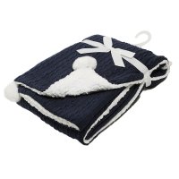 FBP188-N: Navy Cable Knit Wrap w/Pom Pom